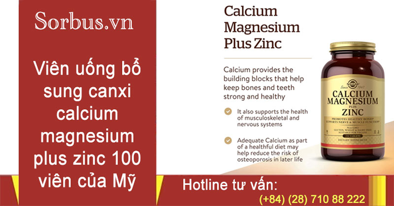 Viên uống bổ sung canxi calcium magnesium plus zinc 100 viên của Mỹ
